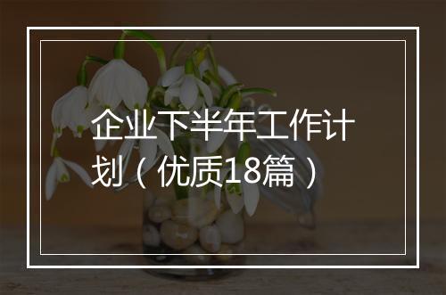 企业下半年工作计划（优质18篇）