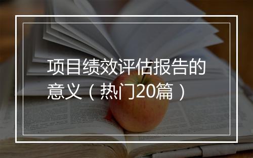 项目绩效评估报告的意义（热门20篇）