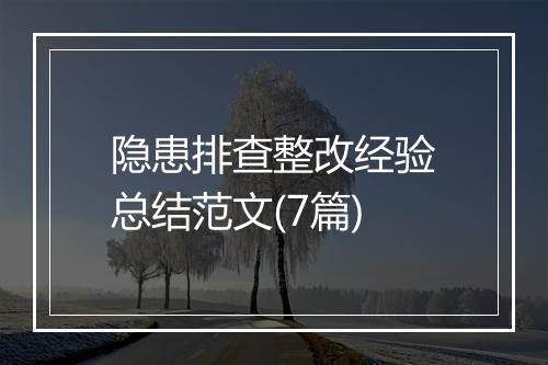 隐患排查整改经验总结范文(7篇)