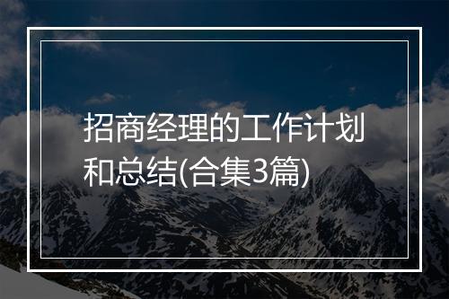 招商经理的工作计划和总结(合集3篇)