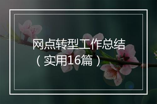 网点转型工作总结（实用16篇）