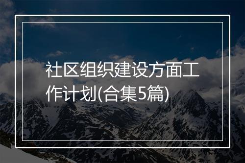 社区组织建设方面工作计划(合集5篇)