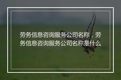 劳务信息咨询服务公司名称，劳务信息咨询服务公司名称是什么