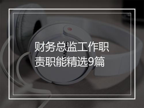 财务总监工作职责职能精选9篇