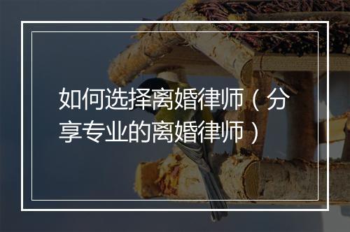如何选择离婚律师（分享专业的离婚律师）