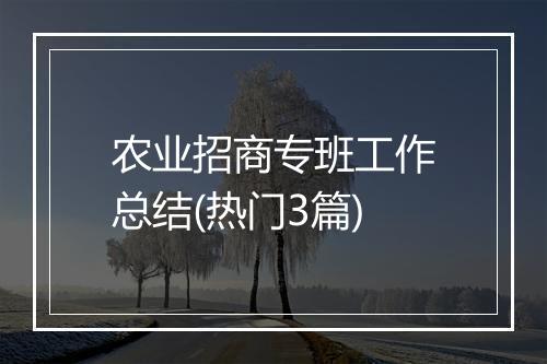 农业招商专班工作总结(热门3篇)