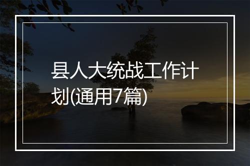 县人大统战工作计划(通用7篇)