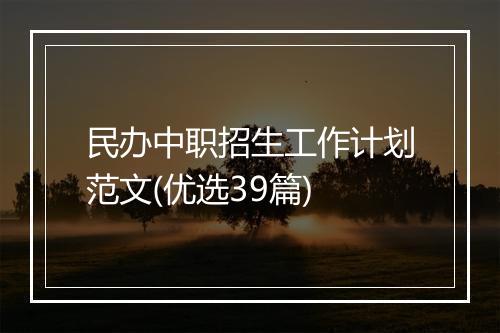 民办中职招生工作计划范文(优选39篇)