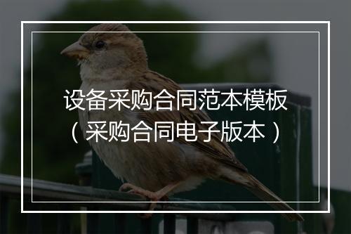 设备采购合同范本模板（采购合同电子版本）