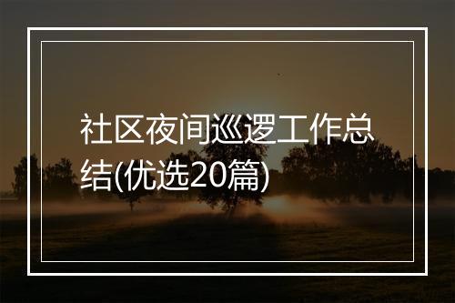 社区夜间巡逻工作总结(优选20篇)