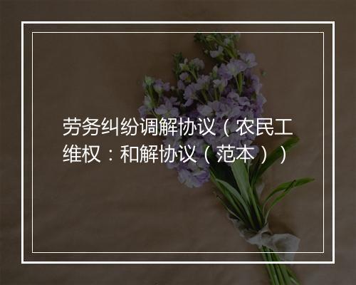 劳务纠纷调解协议（农民工维权：和解协议（范本））