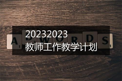20232023教师工作教学计划