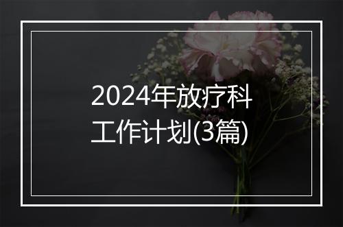 2024年放疗科工作计划(3篇)