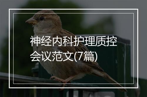 神经内科护理质控会议范文(7篇)
