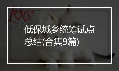 低保城乡统筹试点总结(合集9篇)