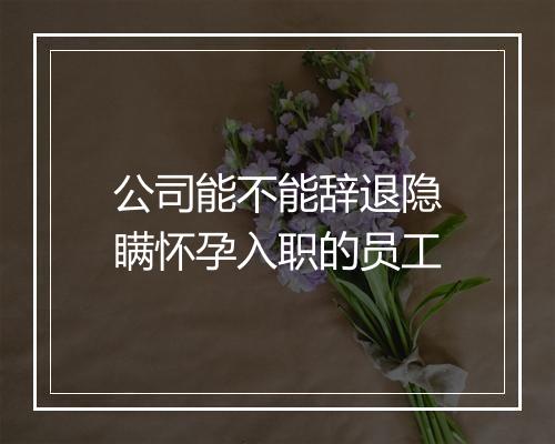 公司能不能辞退隐瞒怀孕入职的员工