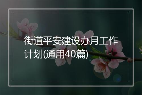 街道平安建设办月工作计划(通用40篇)