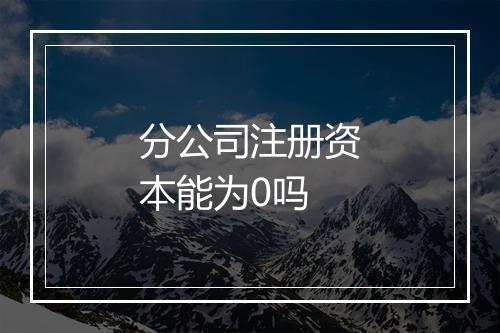 分公司注册资本能为0吗