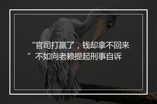 “官司打赢了，钱却拿不回来”不如向老赖提起刑事自诉
