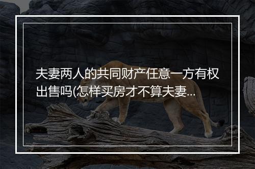 夫妻两人的共同财产任意一方有权出售吗(怎样买房才不算夫妻共同财产)