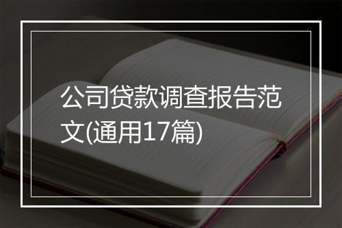 公司贷款调查报告范文(通用17篇)