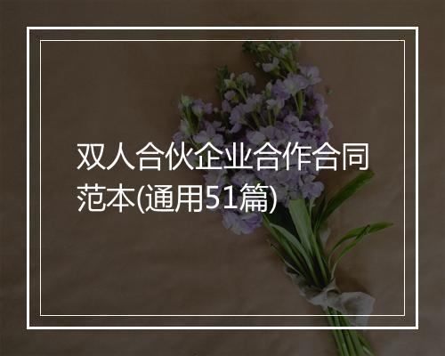 双人合伙企业合作合同范本(通用51篇)
