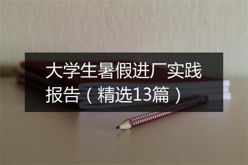 大学生暑假进厂实践报告（精选13篇）
