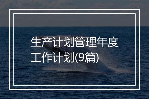 生产计划管理年度工作计划(9篇)