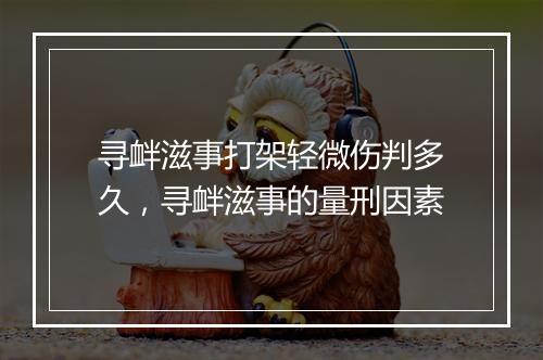 寻衅滋事打架轻微伤判多久，寻衅滋事的量刑因素