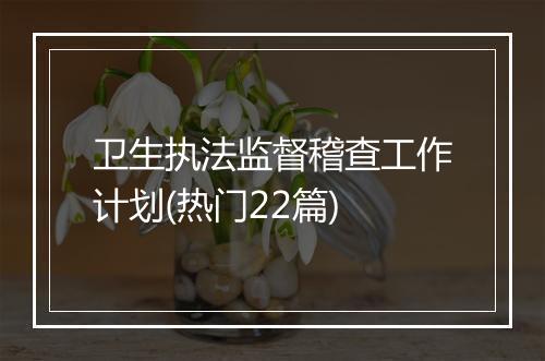 卫生执法监督稽查工作计划(热门22篇)