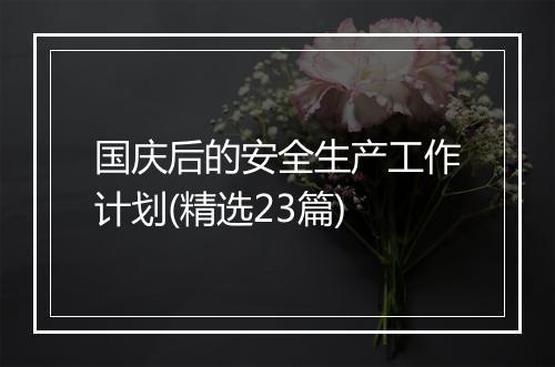 国庆后的安全生产工作计划(精选23篇)