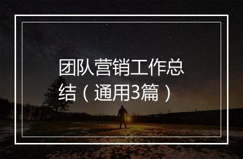 团队营销工作总结（通用3篇）