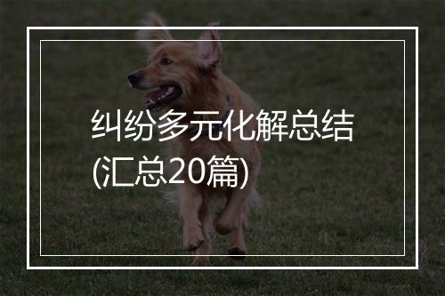 纠纷多元化解总结(汇总20篇)