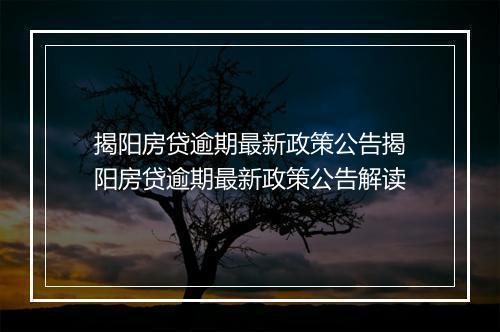 揭阳房贷逾期最新政策公告揭阳房贷逾期最新政策公告解读