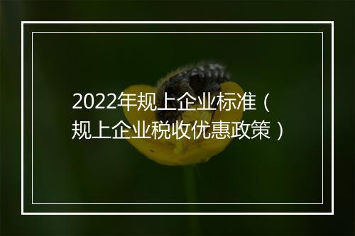 2022年规上企业标准（规上企业税收优惠政策）