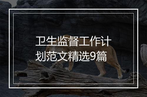 卫生监督工作计划范文精选9篇