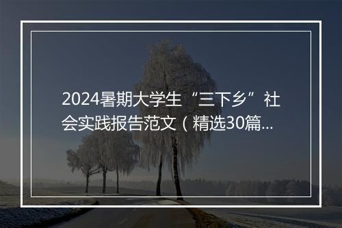 2024暑期大学生“三下乡”社会实践报告范文（精选30篇）