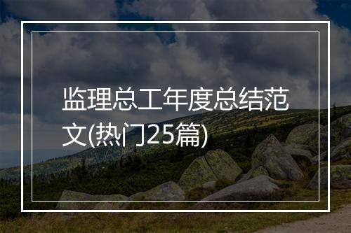 监理总工年度总结范文(热门25篇)