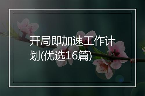 开局即加速工作计划(优选16篇)
