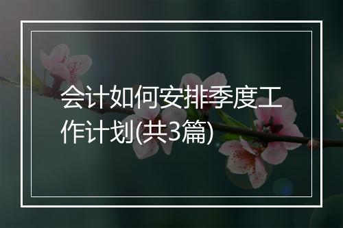 会计如何安排季度工作计划(共3篇)