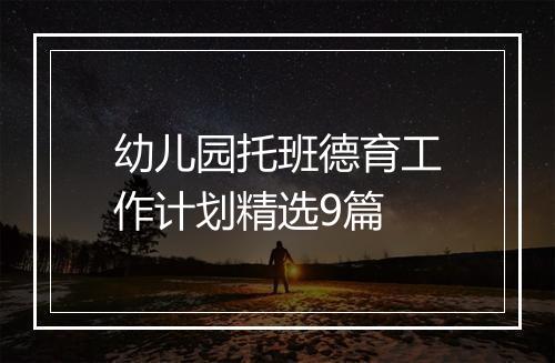 幼儿园托班德育工作计划精选9篇