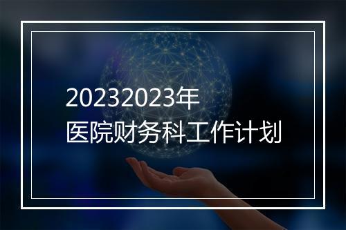 20232023年医院财务科工作计划