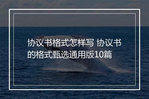 协议书格式怎样写 协议书的格式甄选通用版10篇