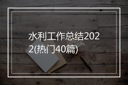 水利工作总结2022(热门40篇)