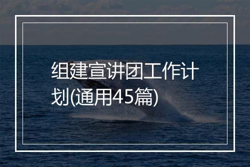 组建宣讲团工作计划(通用45篇)