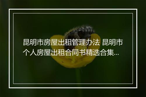 昆明市房屋出租管理办法 昆明市个人房屋出租合同书精选合集10篇