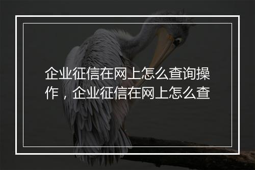 企业征信在网上怎么查询操作，企业征信在网上怎么查