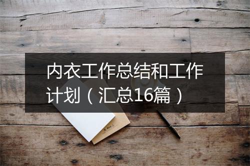 内衣工作总结和工作计划（汇总16篇）