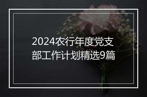 2024农行年度党支部工作计划精选9篇