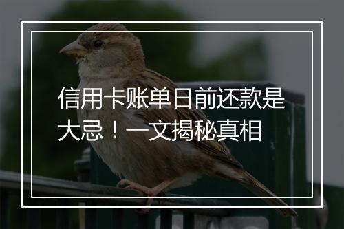 信用卡账单日前还款是大忌！一文揭秘真相